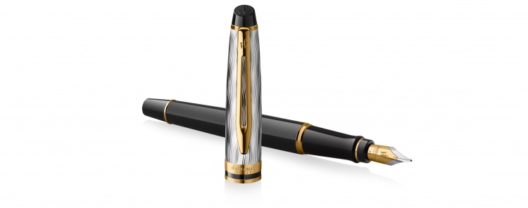 Перьевая ручка Waterman Reflections of Paris Expert DeLuxe Black GT, перо M, чернила: blue в подарочной коробке