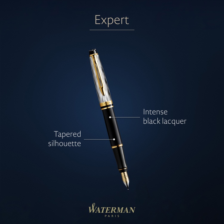 Перьевая ручка Waterman Reflections of Paris Expert DeLuxe Black GT, перо M, чернила: blue в подарочной коробке