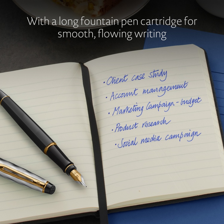 Перьевая ручка Waterman Reflections of Paris Expert DeLuxe Black GT, перо M, чернила: blue в подарочной коробке