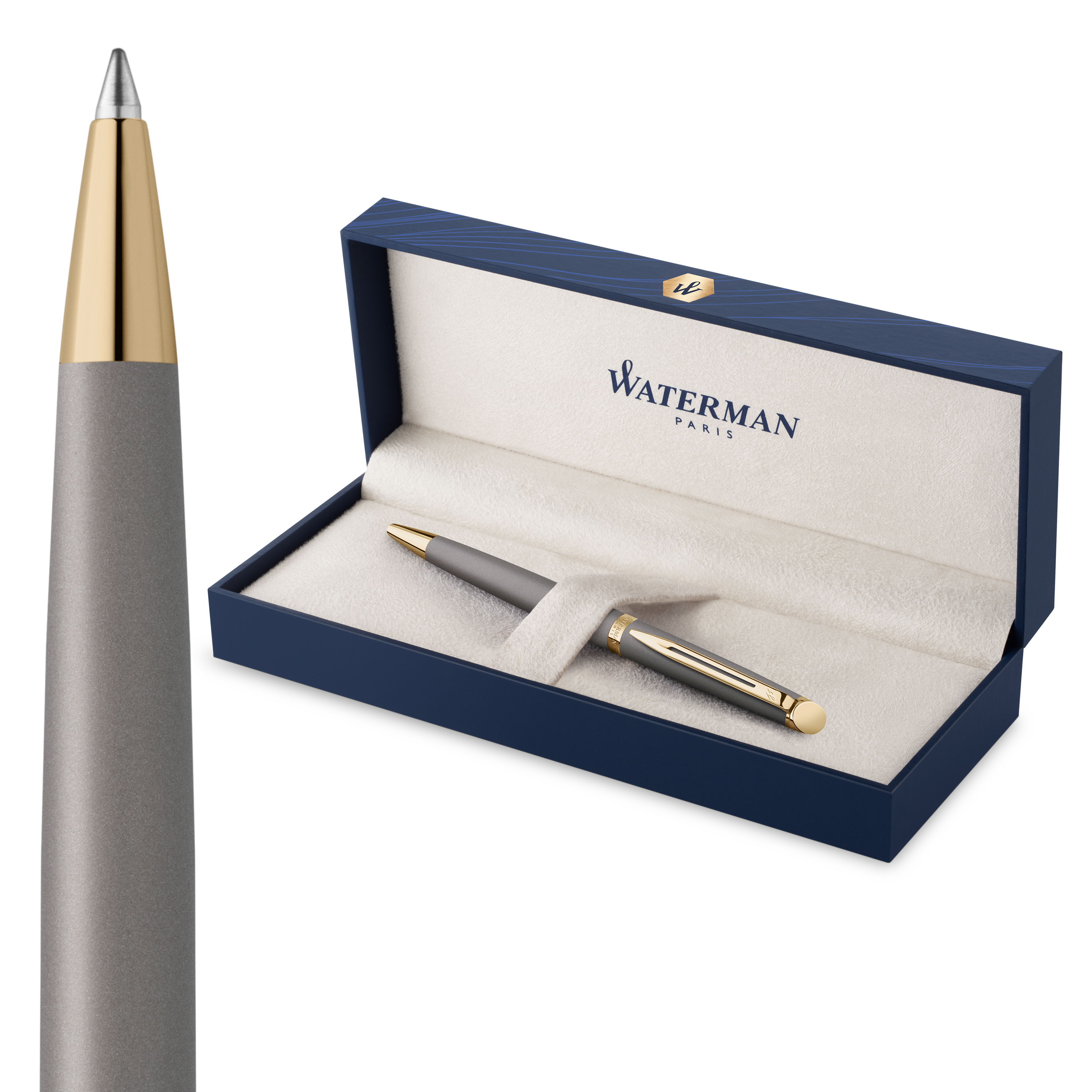 Ручка шариковая Waterman "Hemisphere Metallic Grey Lacquer GT" синяя, 1,0мм, подарочная упаковка
