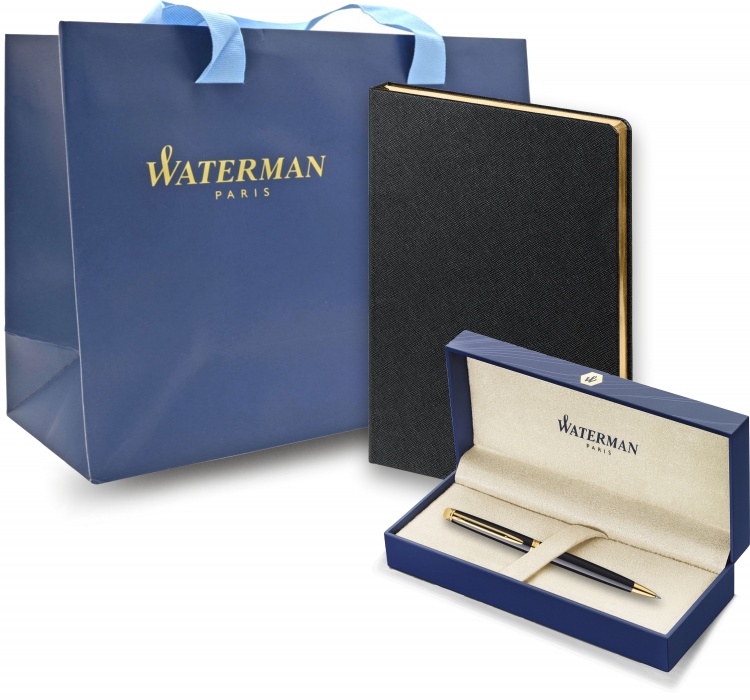Подарочный набор:Шариковая ручка Waterman Hemisphere Mars  Black GT и Ежедневник  недатированный черный золотой срез