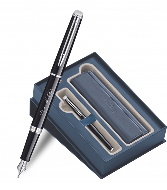 Подарочный набор: Чехол и Перьевая ручка Waterman Hemisphere Essential, Black CT