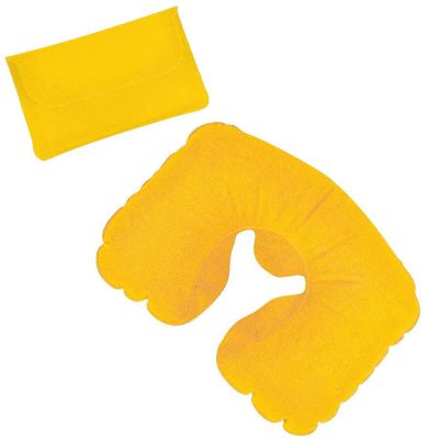 HG15091878 Подушка надувная дорожная в футляре; желтый; 43,5х27,5 см; твил; шелкография