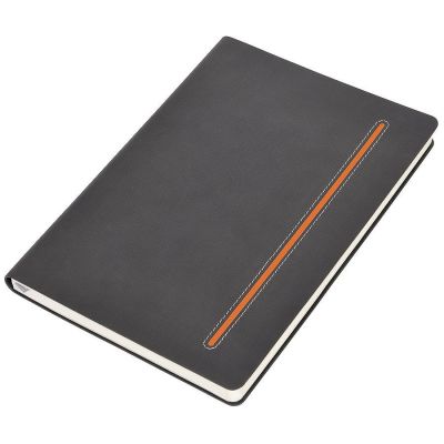 HG1509719 Бизнес-блокнот А5  "Elegance",  серый  с оранжевой вставкой, мягкая обложка,  в клетку