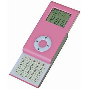 HG151182464 Калькулятор раздвижной с календарем и часами; розовый; 9,6х5х1,4 см; пластик; тампопечать