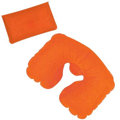 HG1509308 Подушка надувная дорожная в футляре; оранжевый; 43,5х27,5 см; твил; шелкография
