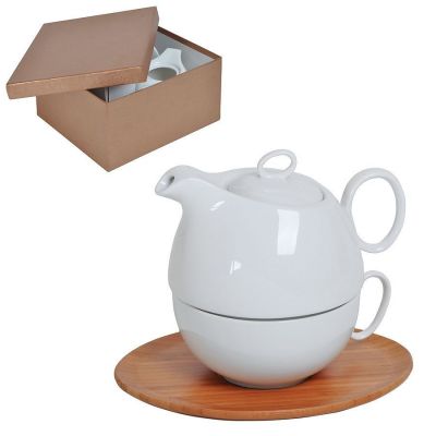 HG15091290 Rusgifts. Набор "Мила": чайник и чайная пара в подарочной упаковке, 21,5х24х12см,500мл и 300мл, фарфор, бамбук