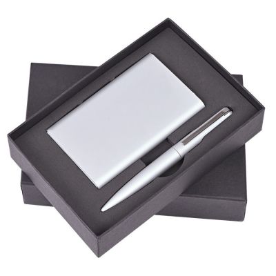 HG1701511121 Набор "Mirror": универсальное зарядное устройство (6000мАh) и ручка, серебристый, 17,5х11х4см,металл