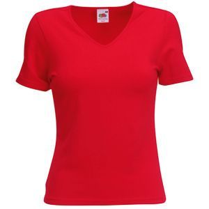 HG151182322 Футболка "Lady-Fit V-Neck T", красный_L, 95% х/б, 5% эластан, 210 г/м2