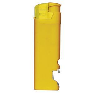 HG15092228 Зажигалка пьезо ISKRA с открывалкой, желтая, 8,2х2,5х1,2 см, пластик/тампопечать