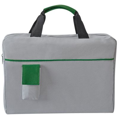 HG15092565 Конференц-сумка "Sense"; серый с зеленым; 37х27x8 см; полиэстер; шелкография