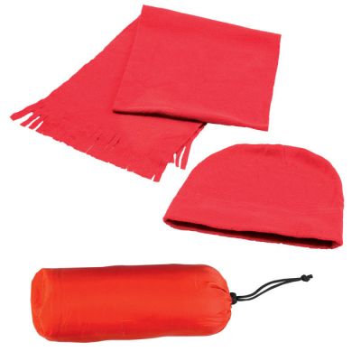 HG151182797 Флисовый набор "Winter" шапка и шарф в чехле, красный, флис, 180 гр/м2