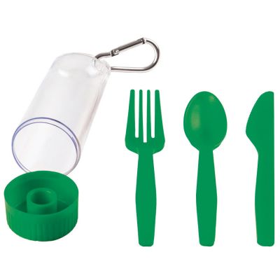 HG170151166 Набор "Pocket":ложка,вилка,нож в футляре с карабином, зеленый, 4,2х15см,пластик
