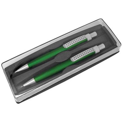 HG15091342 B1. SUMO SET, набор в футляре: ручка шариковая и карандаш механический, зеленый/серебристый, металл/плас
