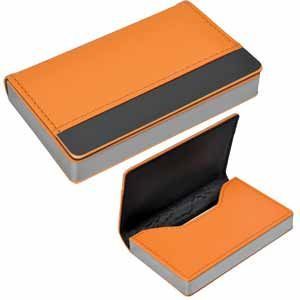 HG15092534 Визитница "Горизонталь"; оранжевый; 10х6,5х1,7 см; иск. кожа, металл; лазерная гравировка