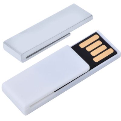 HG10U-WHT2 Rusgifts. USB flash-карта "Clip" (8Гб),белая,3,8х1,2х0,5см,пластик