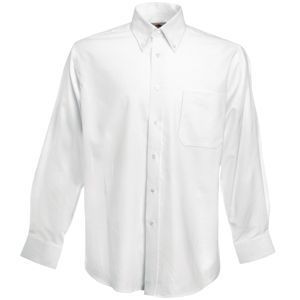 HG15091542 Fruit of the Loom. Рубашка "Long Sleeve Oxford Shirt", белый_2XL, 70% х/б, 30% п/э, 130 г/м2