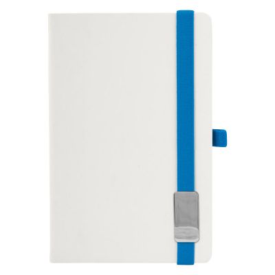 LB11D-WHT2 Lanybook Записная книга LANYBOOK, А6, обложка Tucson белый, резинка синяя, блок линейка, шильд прямоугольн