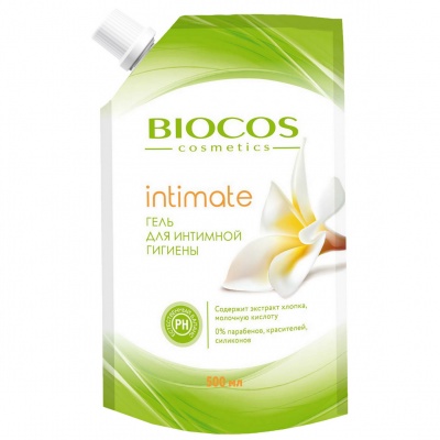 TD20041845 BIOCOS. Biocos гельдля интимной гигиены с экстрактом хлопка и молочной кислотой 500мл.(дой-пак)