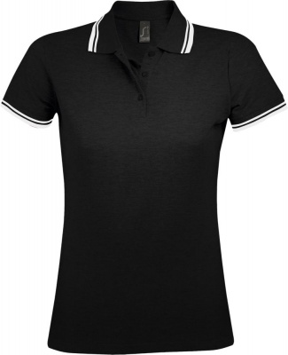 PS1701023560 Sol&#39;s. Рубашка поло женская PASADENA WOMEN 200 с контрастной отделкой, черная с белым