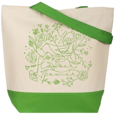 PS2014675 CoolColor. Холщовая сумка Flower Power, ярко-зеленая
