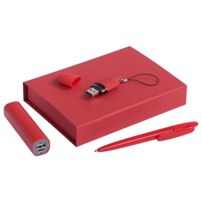 PS1830701837 Набор Bond: аккумулятор, флешка и ручка, красный