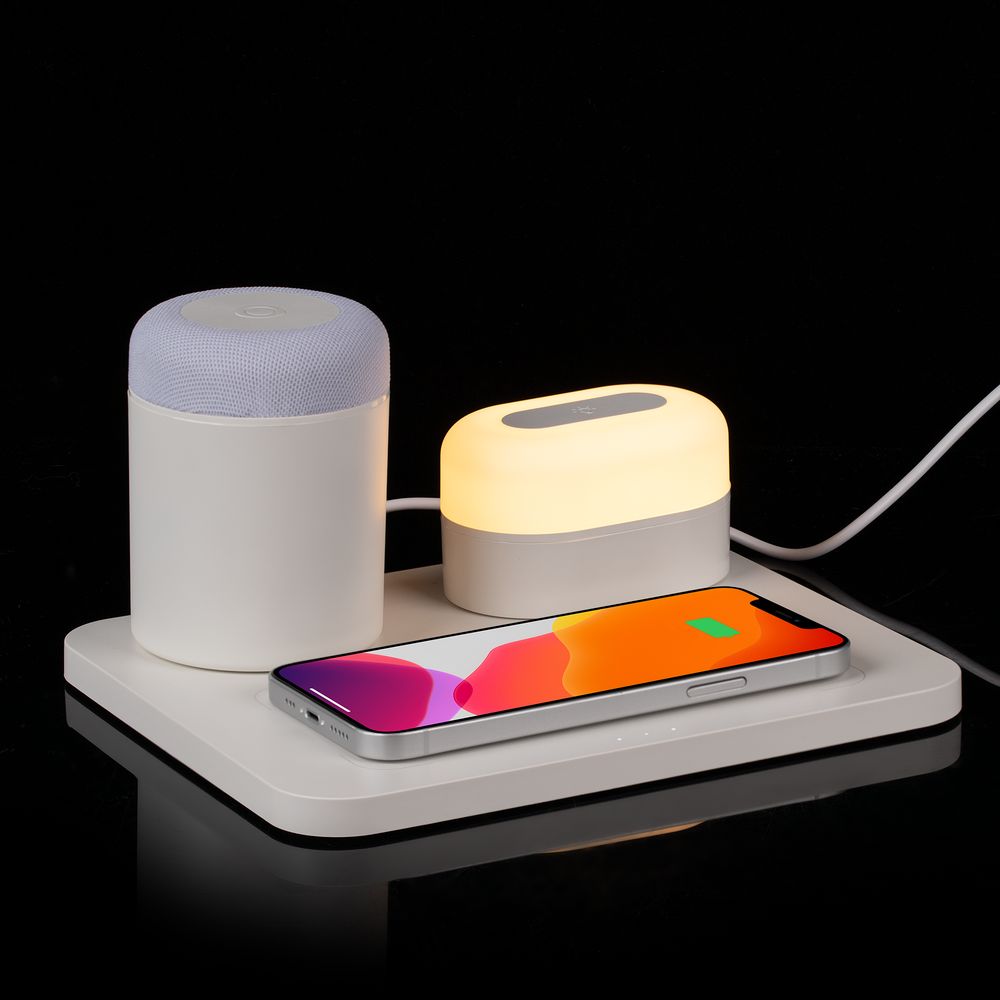 PS171025851 Uniscend. Станция беспроводной зарядки с колонкой и ночником Trilogy, белая