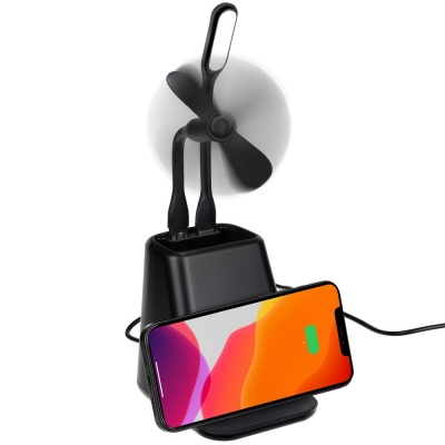 PS1710251382 Indivo. Настольный органайзер с зарядкой, лампой, вентилятором и подсветкой логотипа powerTower, черный