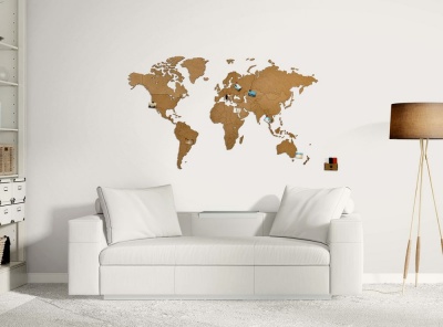 PS2008236 Деревянная карта мира World Map Wall Decoration Medium, коричневая