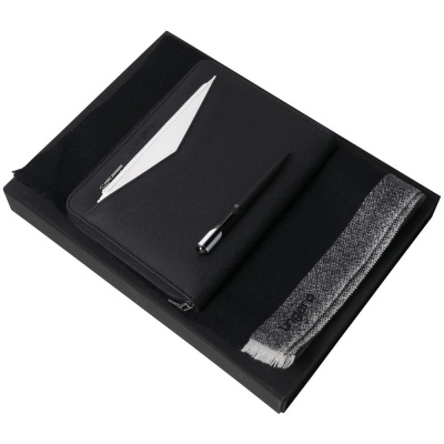 PS2102085889 Ungaro. Набор Cosmo: папка с блокнотом А5, ручка и шарф, черный