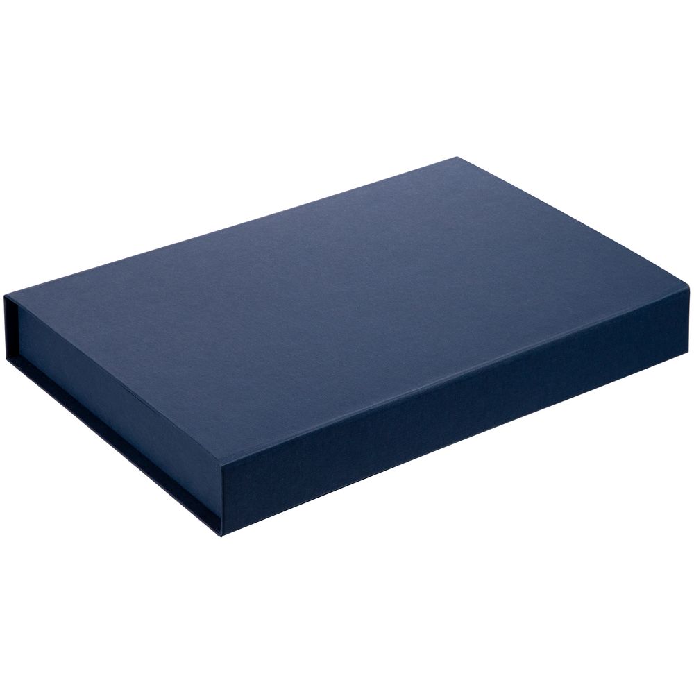 PS2408236949 сделано в России. Коробка Silk с ложементом под ежедневник 13x21 см, флешку и ручку, синяя