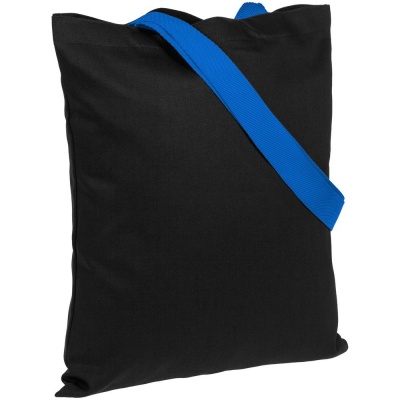 PS2013429 Холщовая сумка BrighTone, черная с ярко-синими ручками