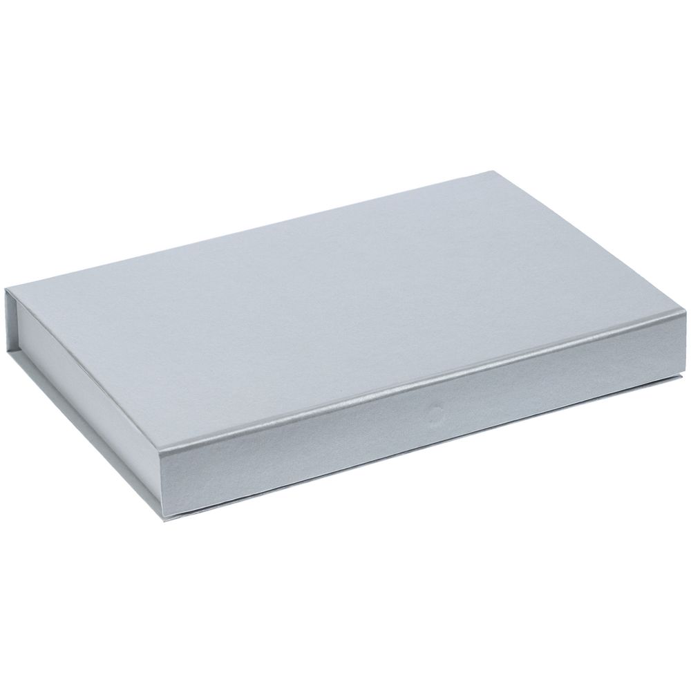 PS2408236951 сделано в России. Коробка Silk с ложементом под ежедневник 10x16 см, аккумулятор и ручку, серебристая