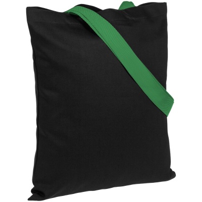 PS2013427 Холщовая сумка BrighTone, черная с зелеными ручками