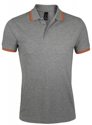 PS15TX-ORG8 Sol&#39;s. Рубашка поло мужская PASADENA MEN 200 с контрастной отделкой, серый меланж c оранжевым