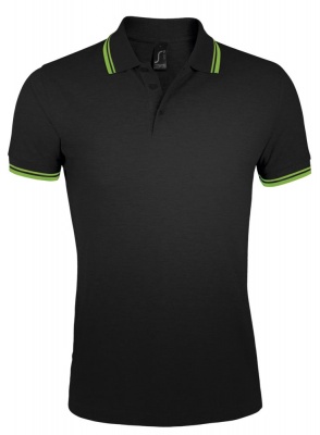PS15TX-GRN23 Sol&#39;s. Рубашка поло мужская PASADENA MEN 200 с контрастной отделкой, черная с зеленым
