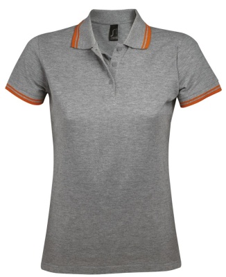 PS15TX-ORG14 Sol&#39;s. Рубашка поло женская PASADENA WOMEN 200 с контрастной отделкой, серый меланж c оранжевым