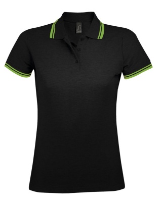 PS15TX-GRN29 Sol&#39;s. Рубашка поло женская PASADENA WOMEN 200 с контрастной отделкой, черная с зеленым