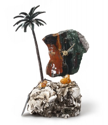 PSW-MLT1 Creative Art. Часы &laquo;Пальмовый рай&raquo; из яшмы с бронзой