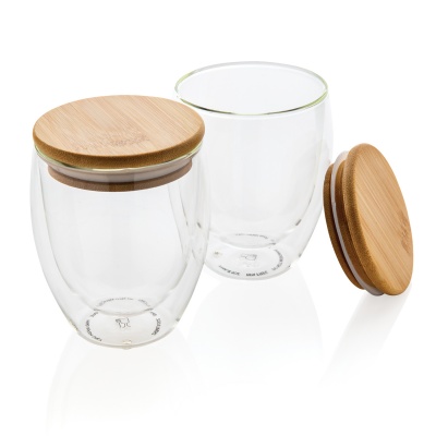 XI220328355 XD Collection. Набор стаканов из боросиликатного стекла с двойными стенками и бамбуковой крышкой, 250 мл, 2 шт.