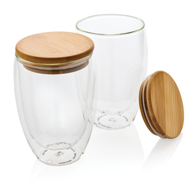 XI220328363 XD Collection. Набор стаканов из боросиликатного стекла с двойными стенками и бамбуковой крышкой, 350 мл, 2 шт.