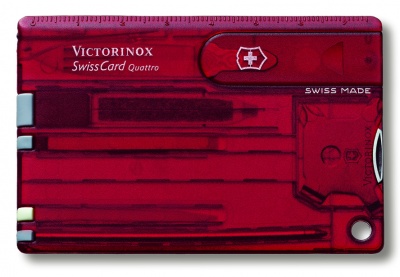 VX21012054 Victorinox. Швейцарская карточка VICTORINOX SwissCard Quattro, 14 функций, полупрозрачная красная