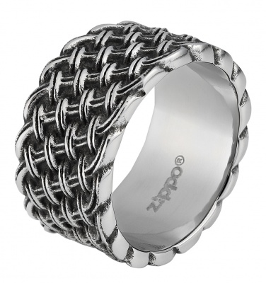 GR220119346 Zippo. Кольцо ZIPPO, серебристое, с плетёным орнаментом, нержавеющая сталь, 1,2x0,2 см, диаметр 19,1 мм