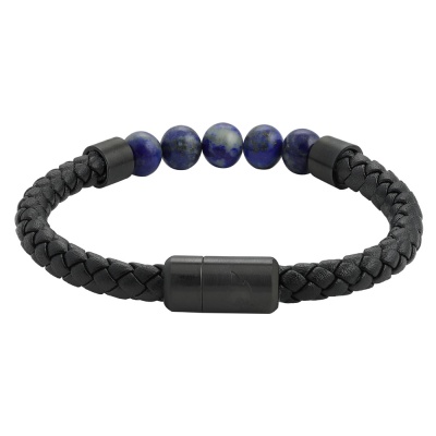 GR220119305 Zippo. Браслет ZIPPO Leather Bracelet with Charms, с шармами, чёрно-синий, кожа/сталь/лазурит, 20 см
