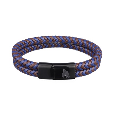 GR220119307 Zippo. Браслет ZIPPO Braided Leather Bracelet, чёрный/коричневый/синий, плетёная кожа/сталь, 20 см