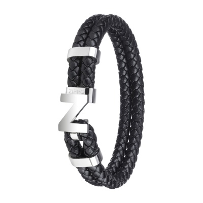 GR220119311 Zippo. Браслет ZIPPO Steel Braided Leather Bracelet, чёрный, натуральная плетёная кожа/сталь, 20 см