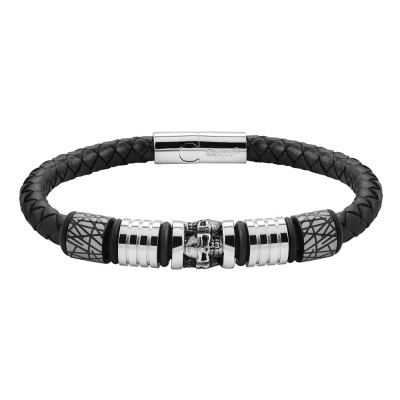 GR220119313 Zippo. Браслет ZIPPO Five Charms Leather Bracelet, с шармами, чёрный, кожа/нержавеющая сталь, 20 см