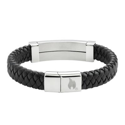 GR220119317 Zippo. Браслет ZIPPO Steel Bar Braided Leather Bracelet, чёрный, натуральная кожа/нержавеющая сталь, 20 см