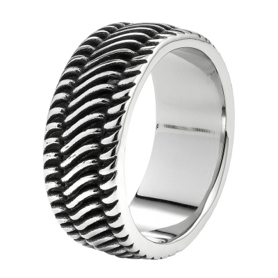 GR220119320 Zippo. Кольцо ZIPPO Tyre Shape Ring, серебристо-чёрное, с орнаментом в форме шины, сталь, диаметр 19,7 мм