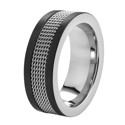 GR220119327 Zippo. Кольцо ZIPPO Mesh Band Ring, чёрно-серебристое, с сетчатым орнаментом, сталь, диаметр 22,3 мм